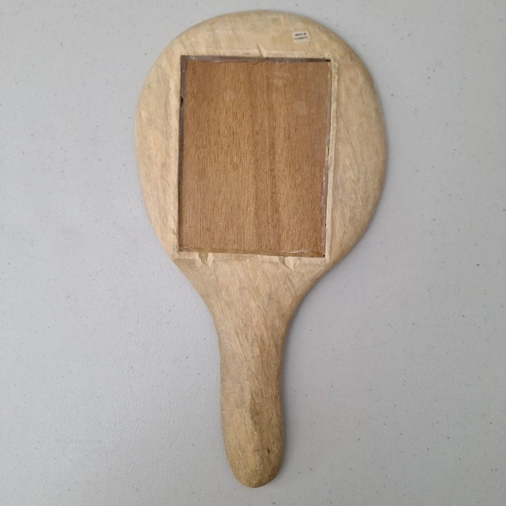 Vtg Tropical Fish Underwater Solid Wood Carved Handheld Mirror INDONESIA 14